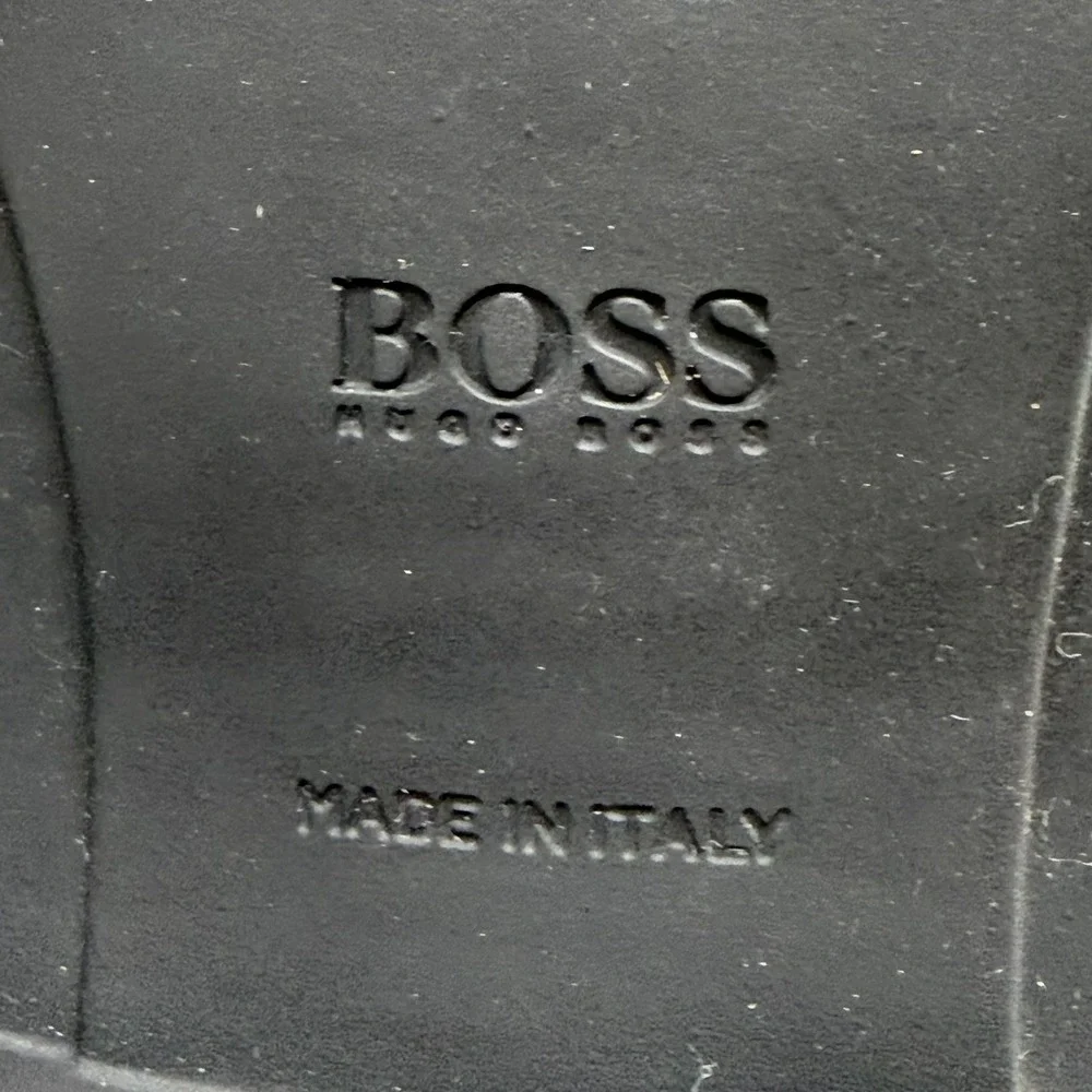 HUGO BOSS Black Leather Oxfords‎ Mens US 9 UK 8 Black Leather Slip On Stretch